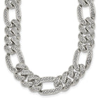 Polished Crystal Stainless Steel Figaro Chain Necklace 12mm