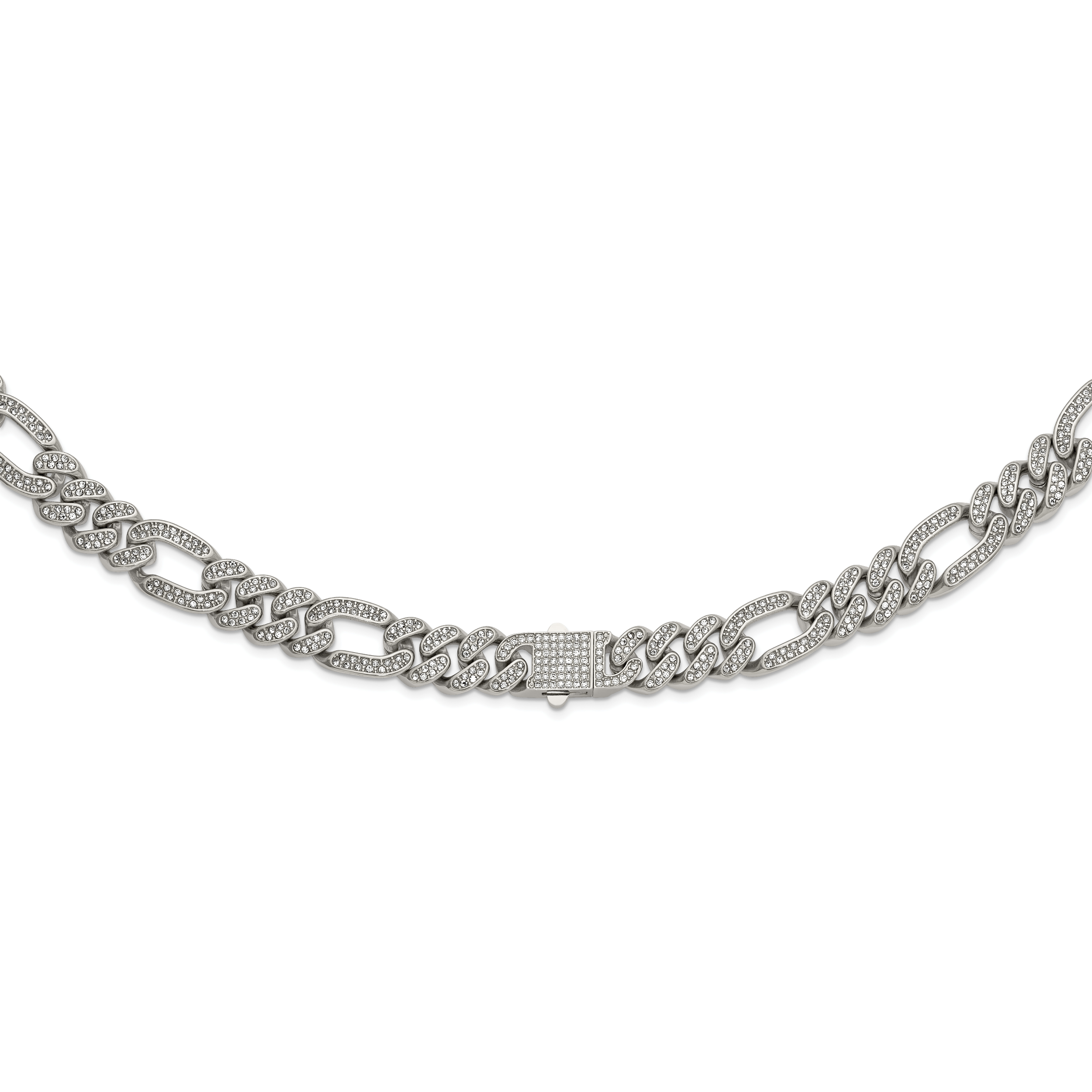 Polished Crystal Stainless Steel Figaro Chain Necklace 16mm