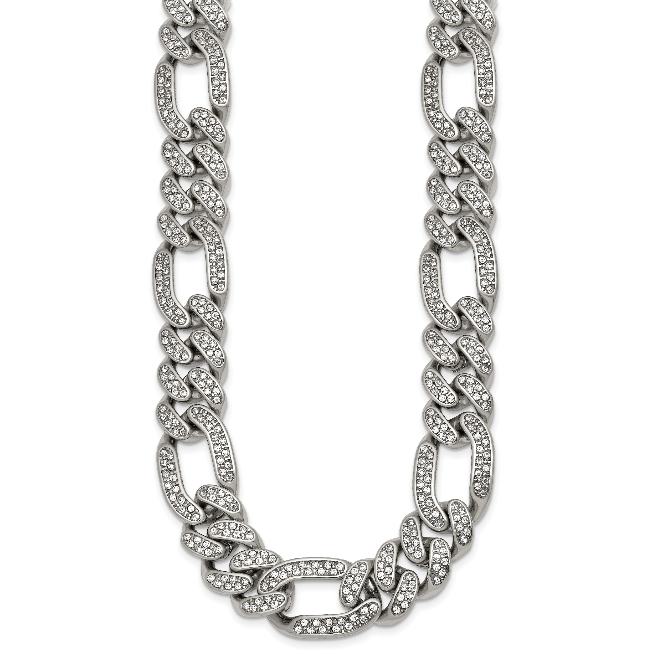 Polished Crystal Stainless Steel Figaro Chain Necklace 16mm Secondary image