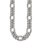 Polished Crystal Stainless Steel Figaro Chain Necklace 16mm