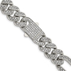 Polished Crystal Stainless Steel Figaro Chain Necklace 16mm