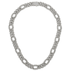Polished Crystal Stainless Steel Figaro Chain Necklace 16mm