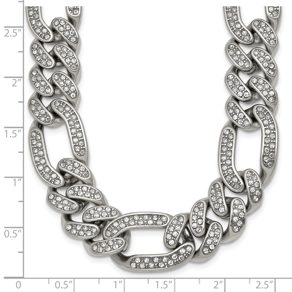 Polished Crystal Stainless Steel Figaro Chain Necklace 16mm