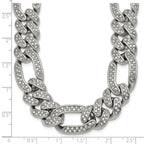 Polished Crystal Stainless Steel Figaro Chain Necklace 16mm
