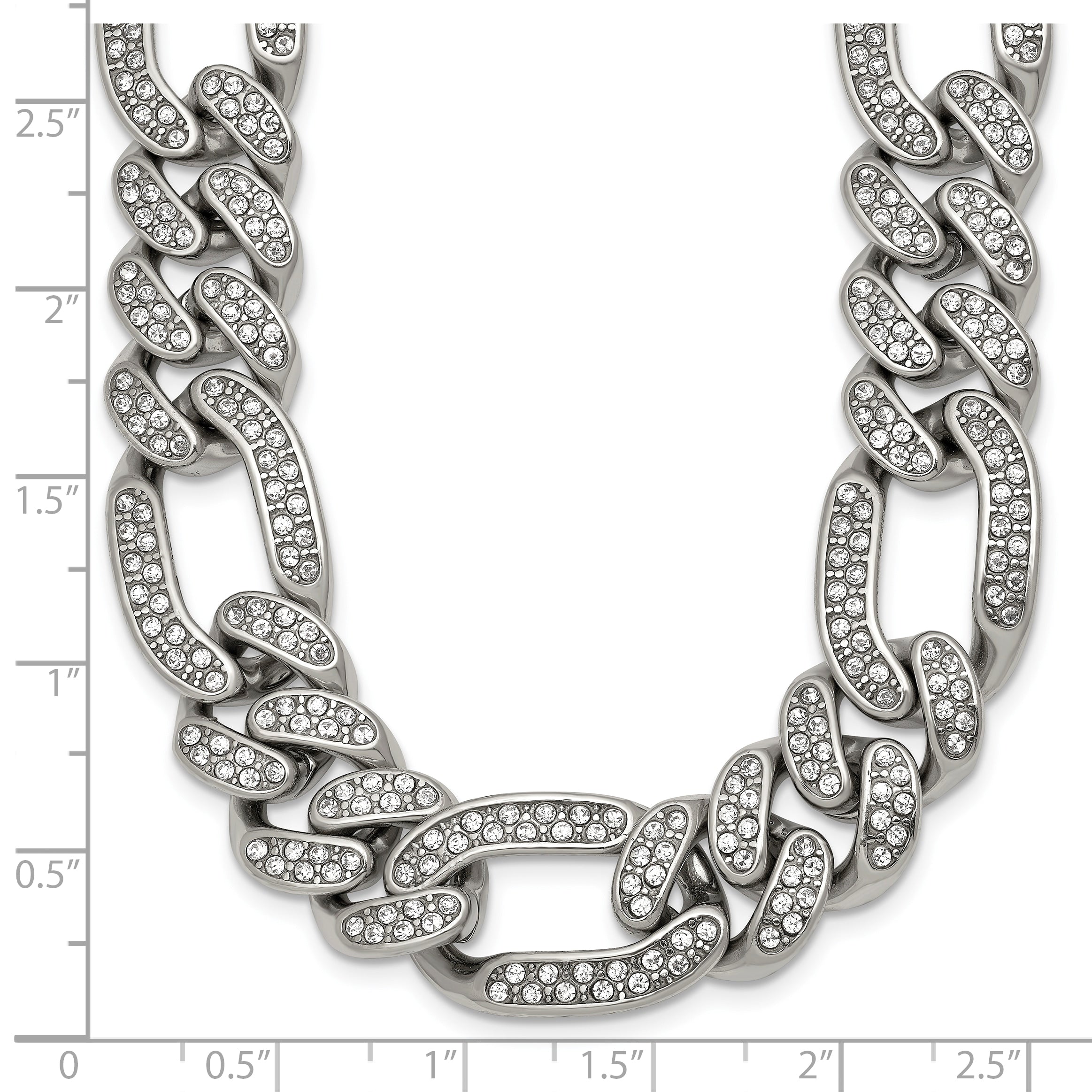 Polished Crystal Stainless Steel Figaro Chain Necklace 16mm