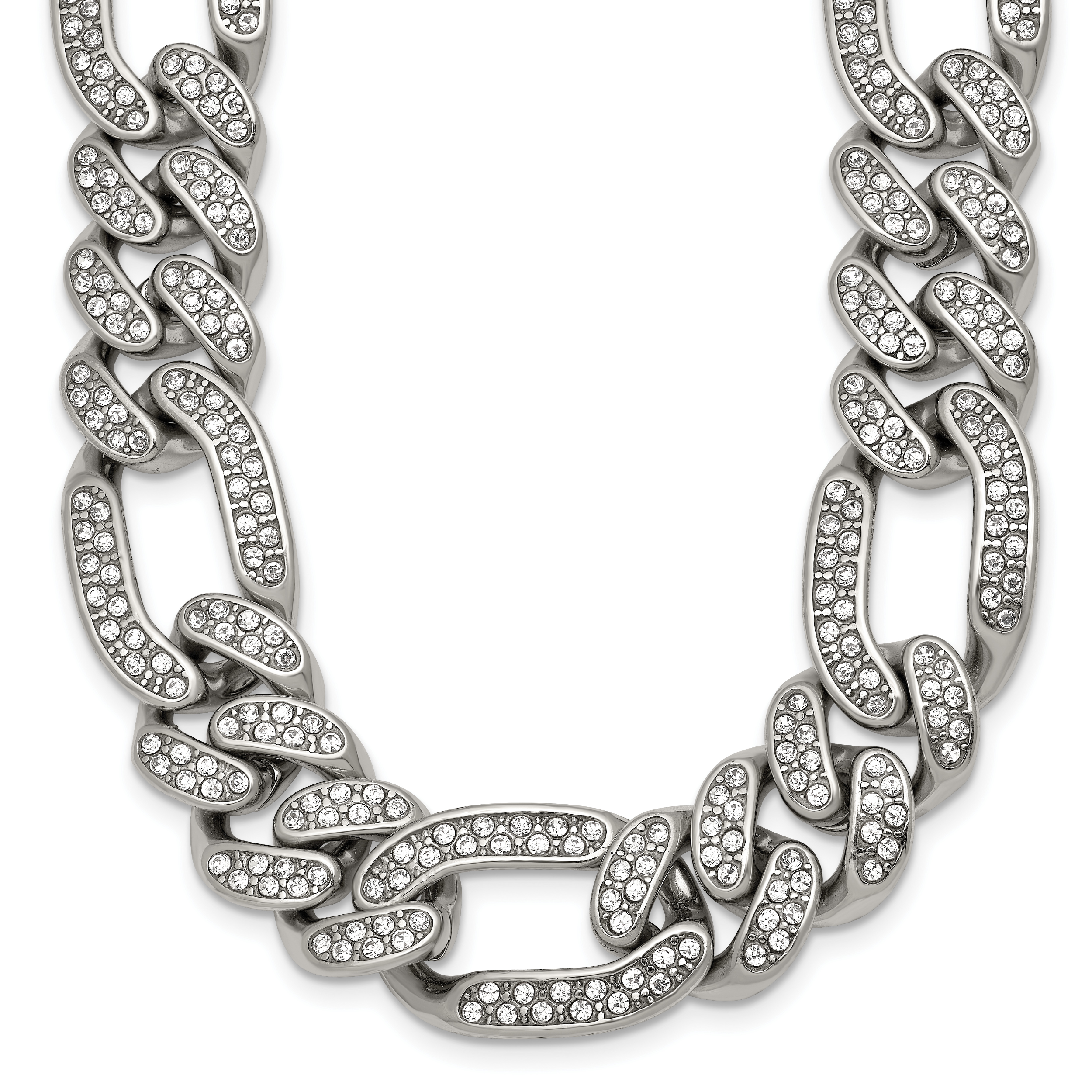 Polished Crystal Stainless Steel Figaro Chain Necklace 16mm Main image