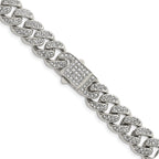 Polished Crystal Stainless Steel Curb Chain Necklace 11.5mm
