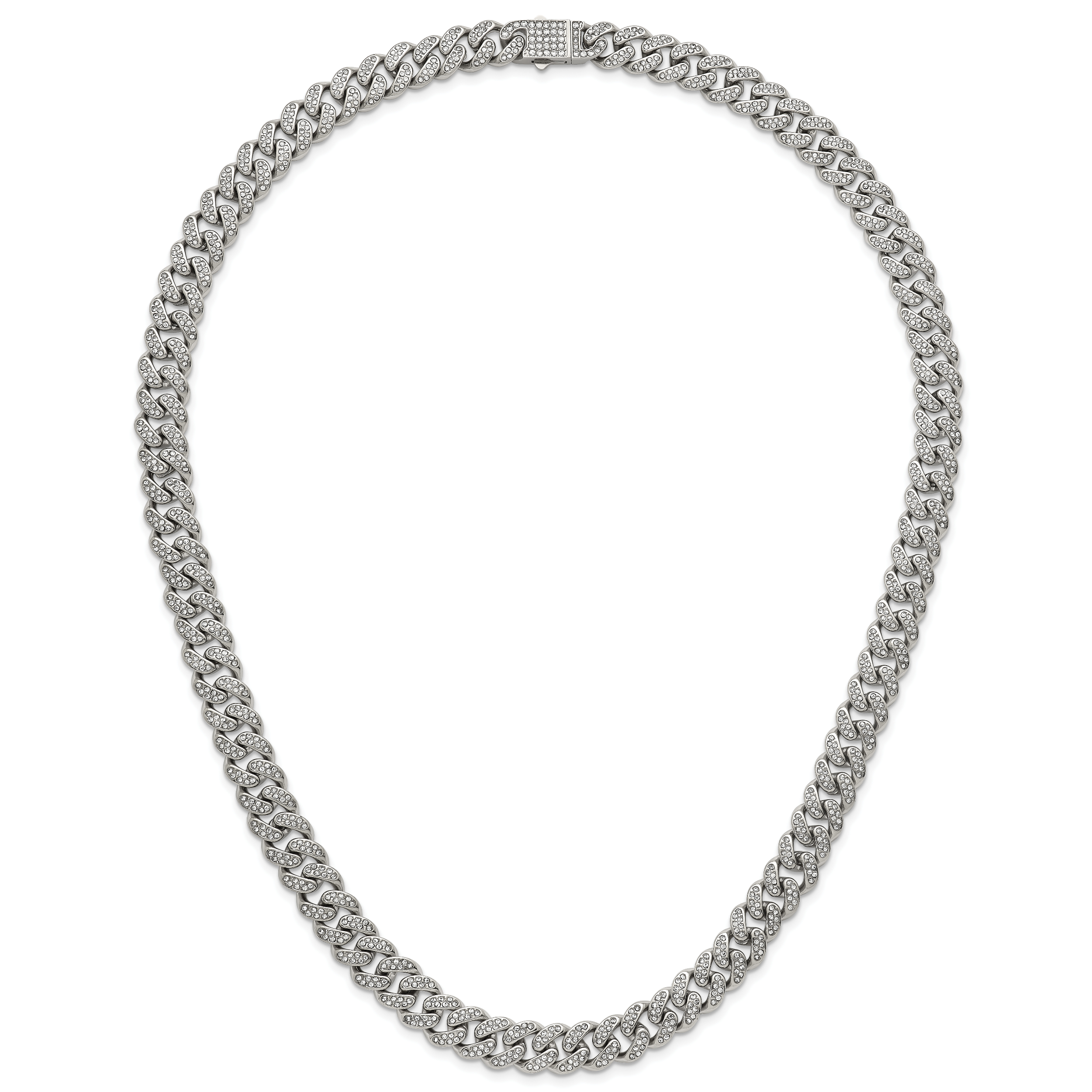 Polished Crystal Stainless Steel Curb Chain Necklace 11.5mm