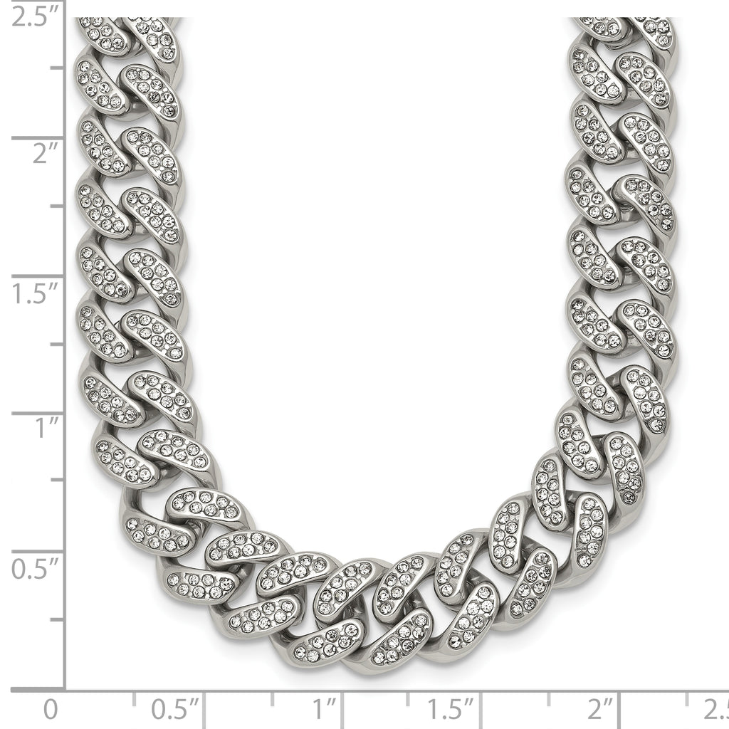 Polished Crystal Stainless Steel Curb Chain Necklace 11.5mm