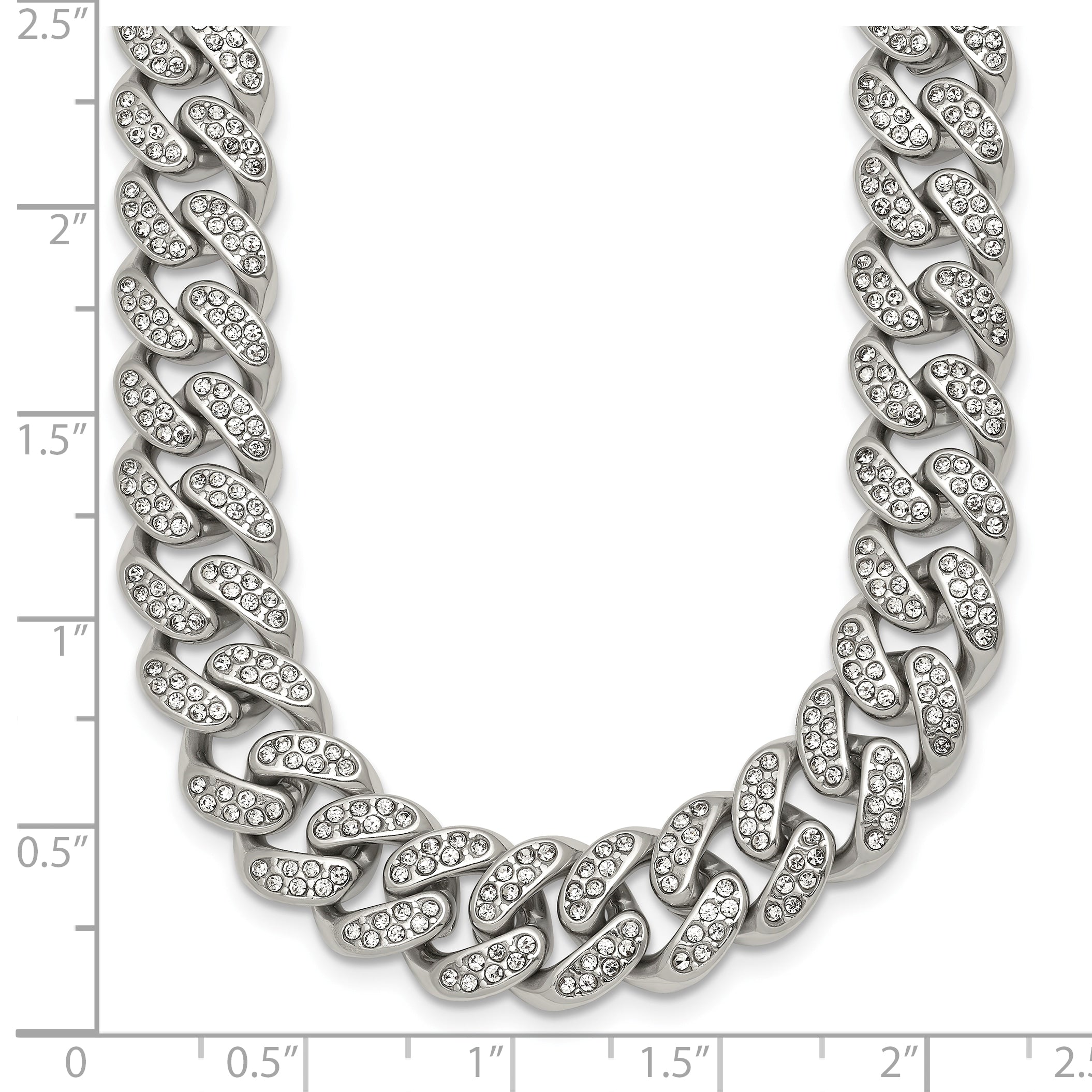 Polished Crystal Stainless Steel Curb Chain Necklace 11.5mm