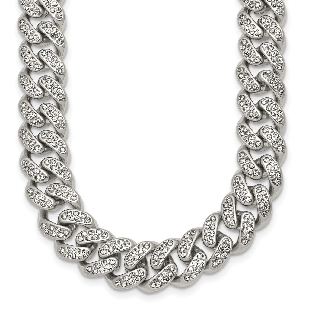 Polished Crystal Stainless Steel Curb Chain Necklace 11.5mm