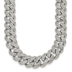 Polished Crystal Stainless Steel Curb Chain Necklace 11.5mm