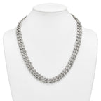 Polished Crystal Stainless Steel Curb Chain Necklace 14.5mm