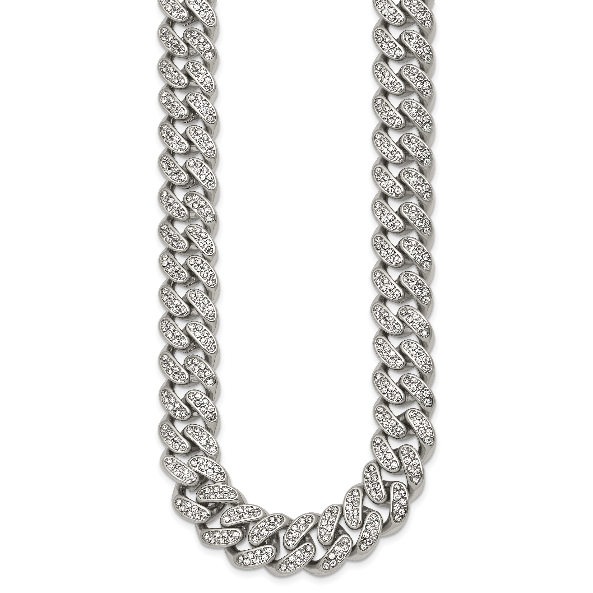 Polished Crystal Stainless Steel Curb Chain Necklace 14.5mm Secondary image
