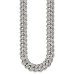 Polished Crystal Stainless Steel Curb Chain Necklace 14.5mm