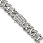 Polished Crystal Stainless Steel Curb Chain Necklace 14.5mm
