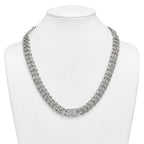Polished Crystal Stainless Steel Curb Chain Necklace 14.5mm