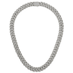 Polished Crystal Stainless Steel Curb Chain Necklace 14.5mm