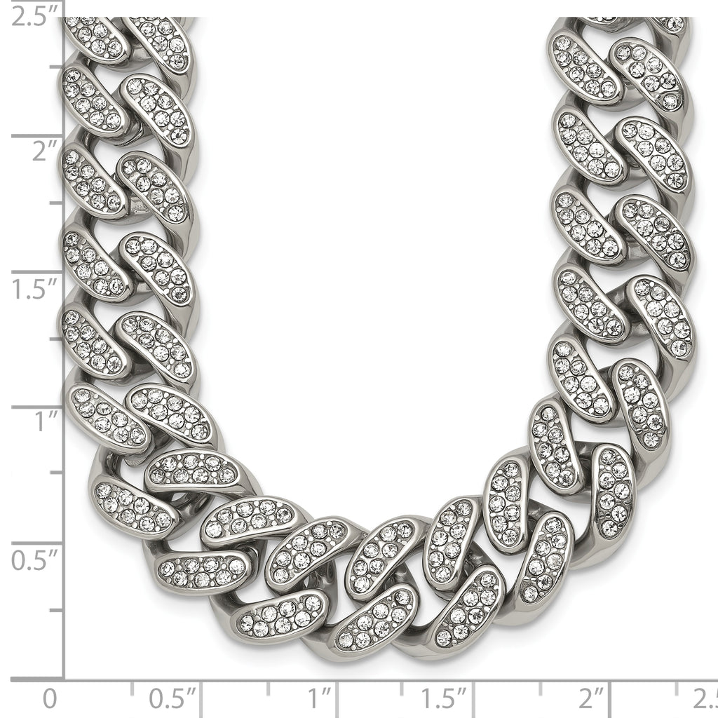 Polished Crystal Stainless Steel Curb Chain Necklace 14.5mm