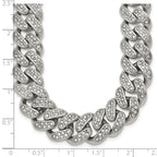 Polished Crystal Stainless Steel Curb Chain Necklace 14.5mm