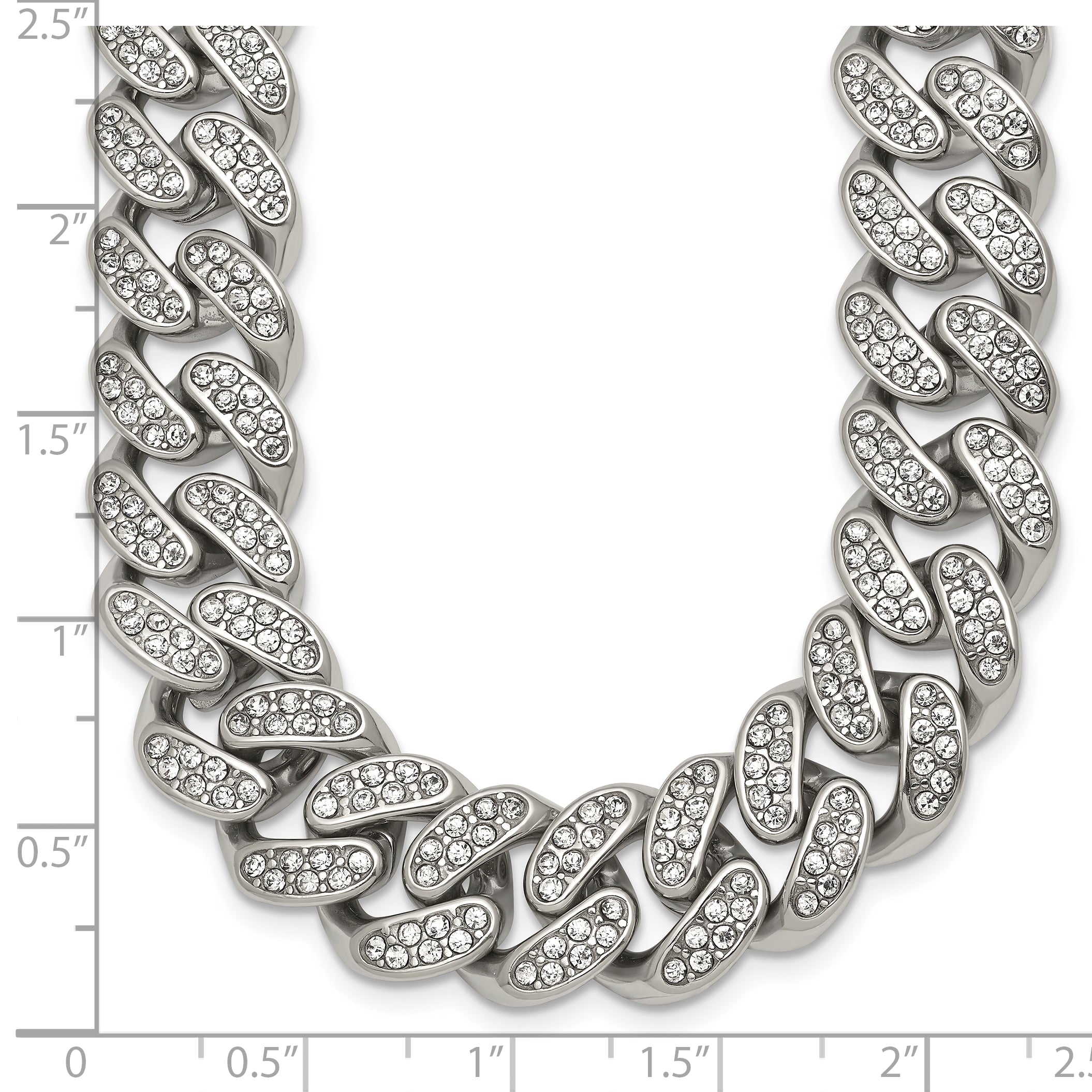 Polished Crystal Stainless Steel Curb Chain Necklace 14.5mm