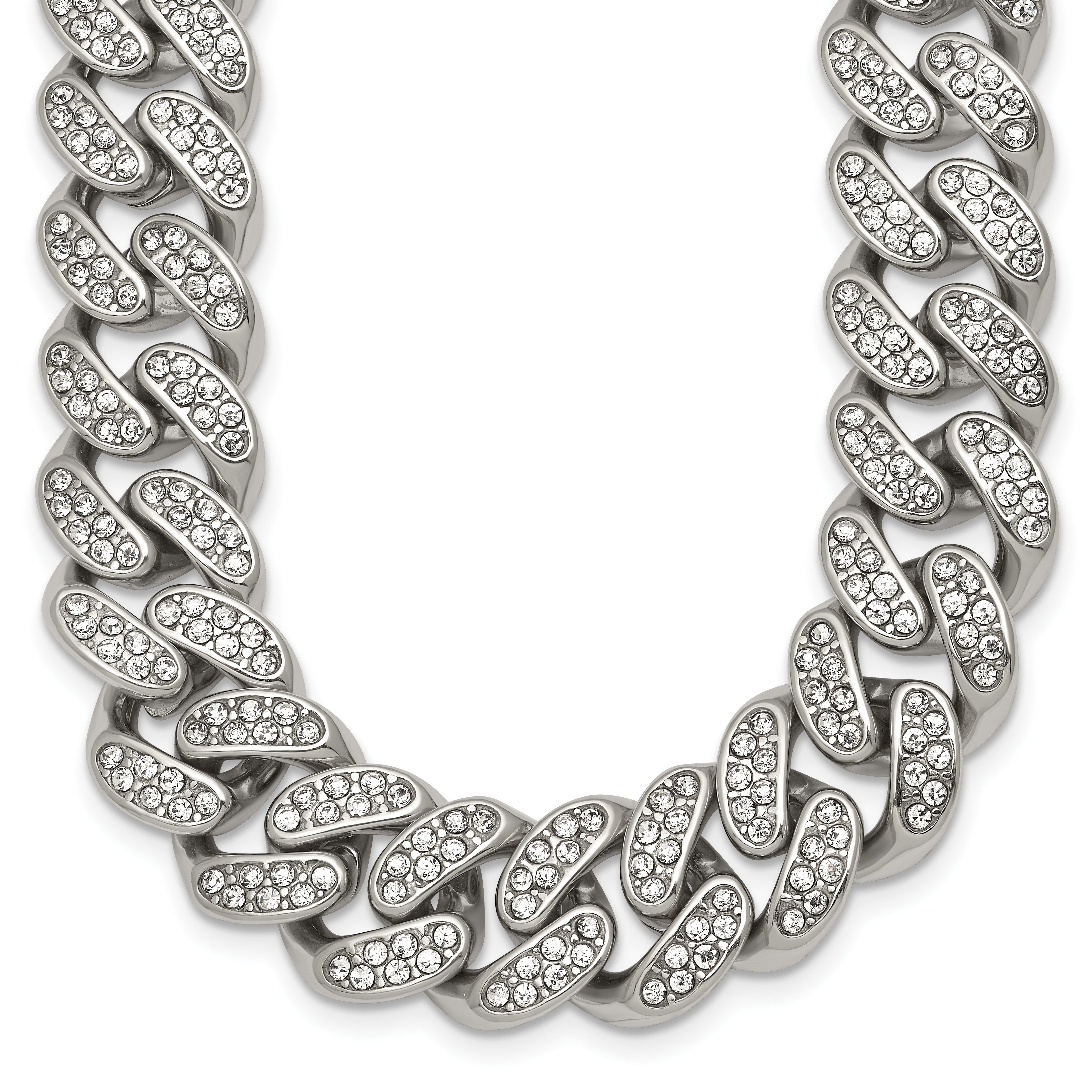 Polished Crystal Stainless Steel Curb Chain Necklace 14.5mm Main image