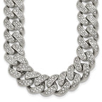Polished Crystal Stainless Steel Curb Chain Necklace 14.5mm
