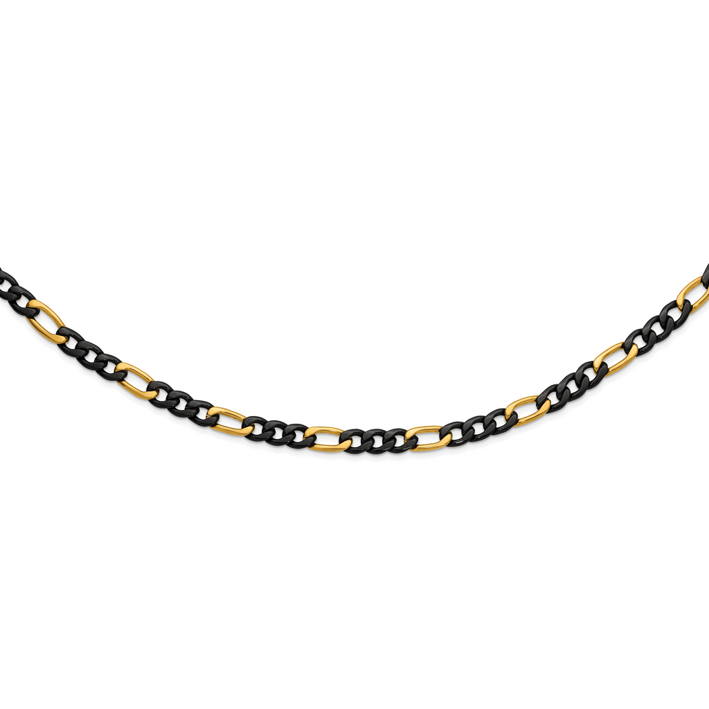 Polished Gold-Tone Stainless Steel Figaro Chain Necklace 9mm 24in
