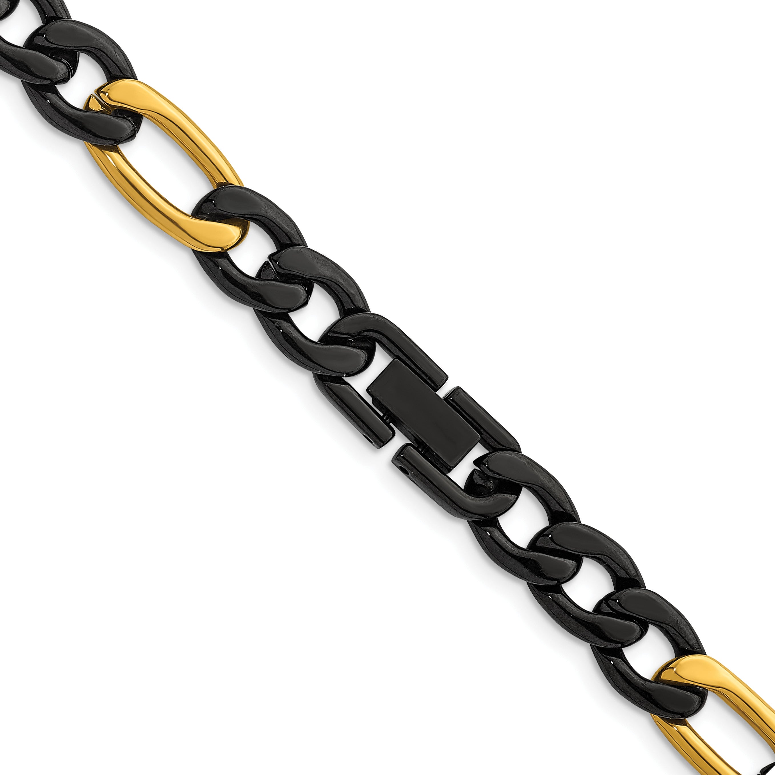 Polished Gold-Tone Stainless Steel Figaro Chain Necklace 9mm 24in