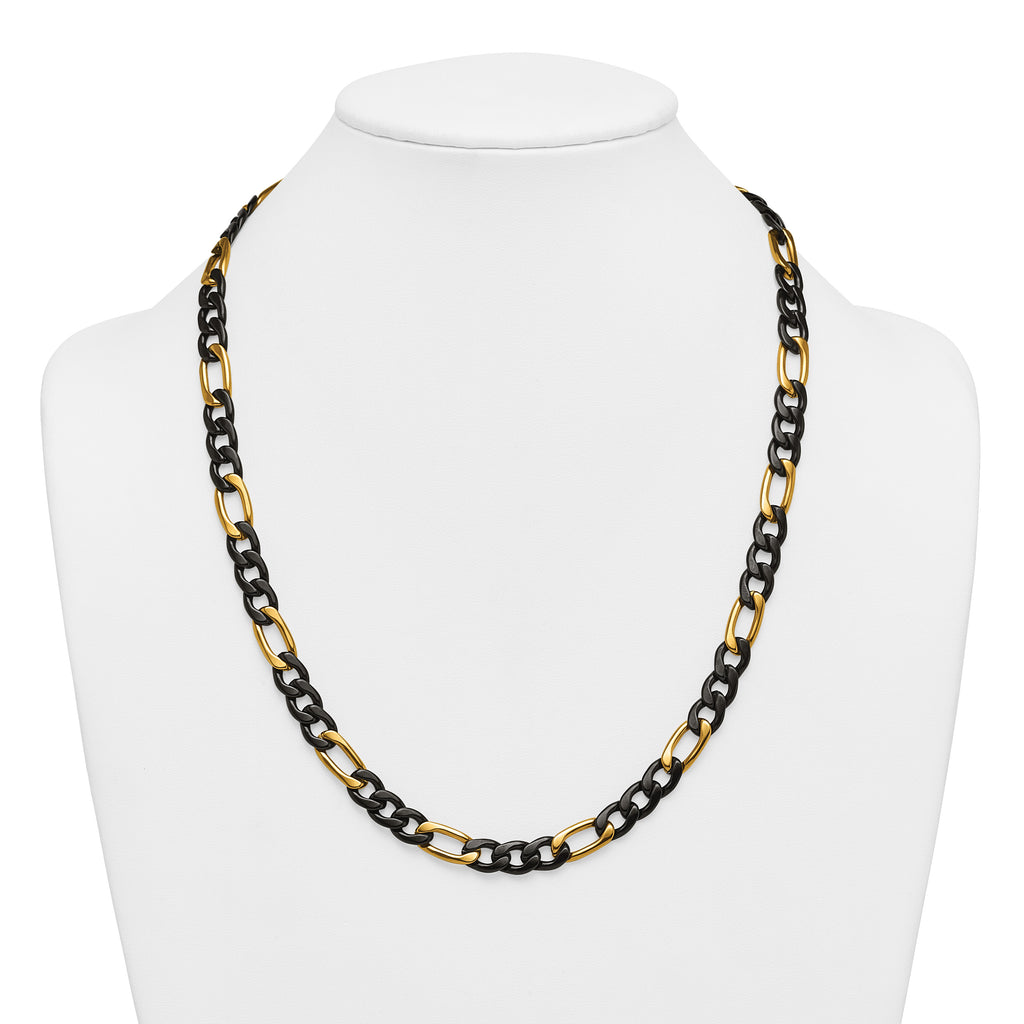 Polished Gold-Tone Stainless Steel Figaro Chain Necklace 9mm 24in