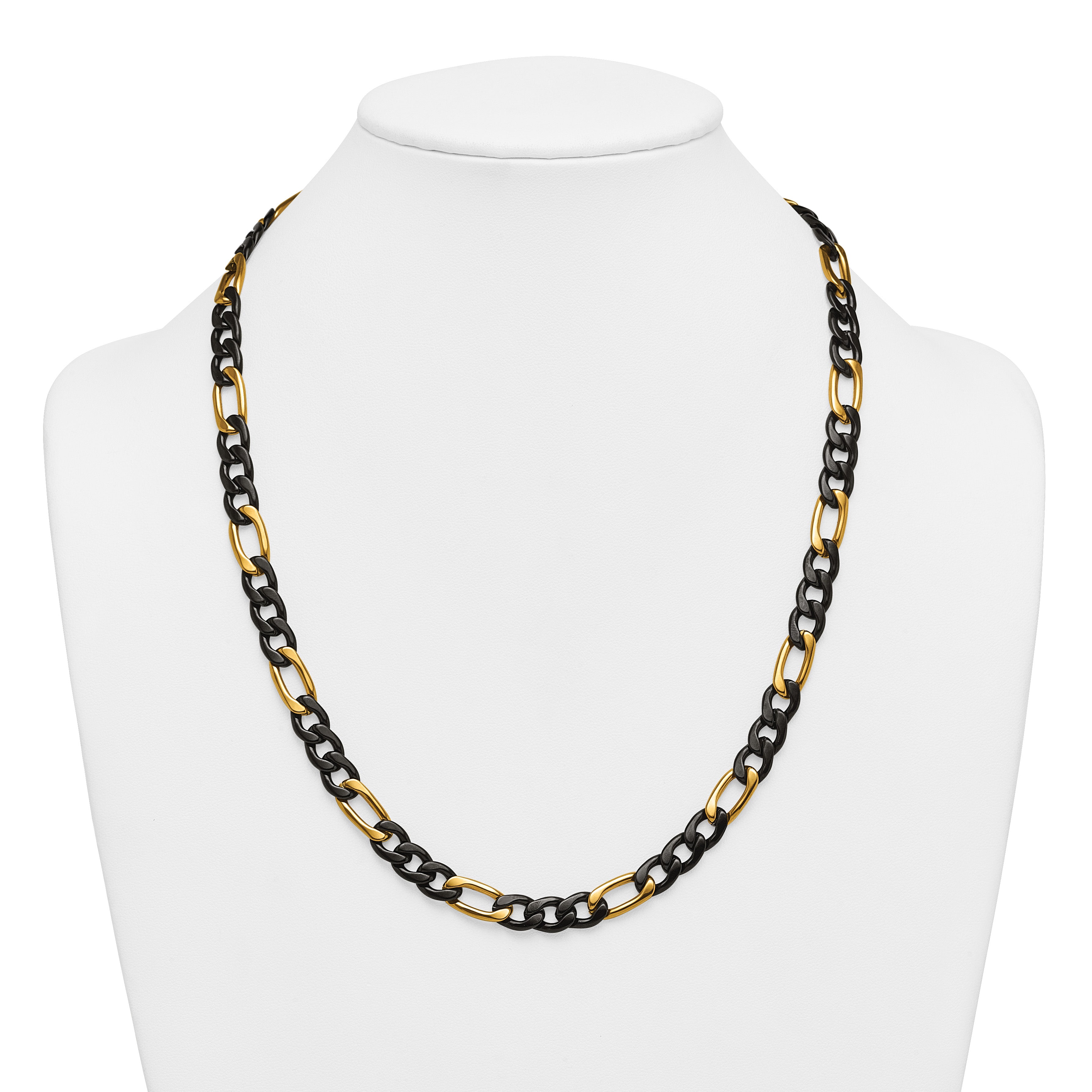 Polished Gold-Tone Stainless Steel Figaro Chain Necklace 9mm 24in