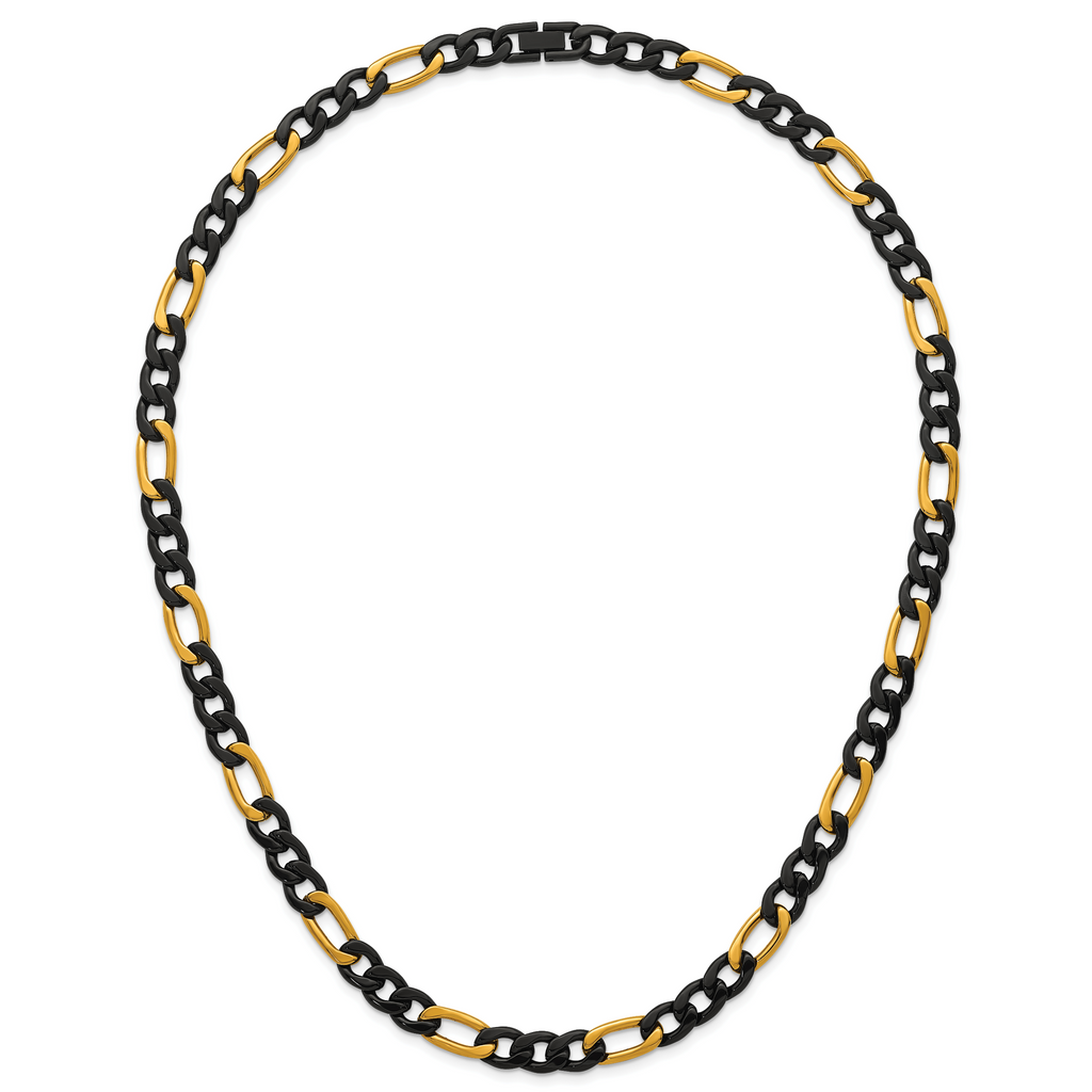 Polished Gold-Tone Stainless Steel Figaro Chain Necklace 9mm 24in