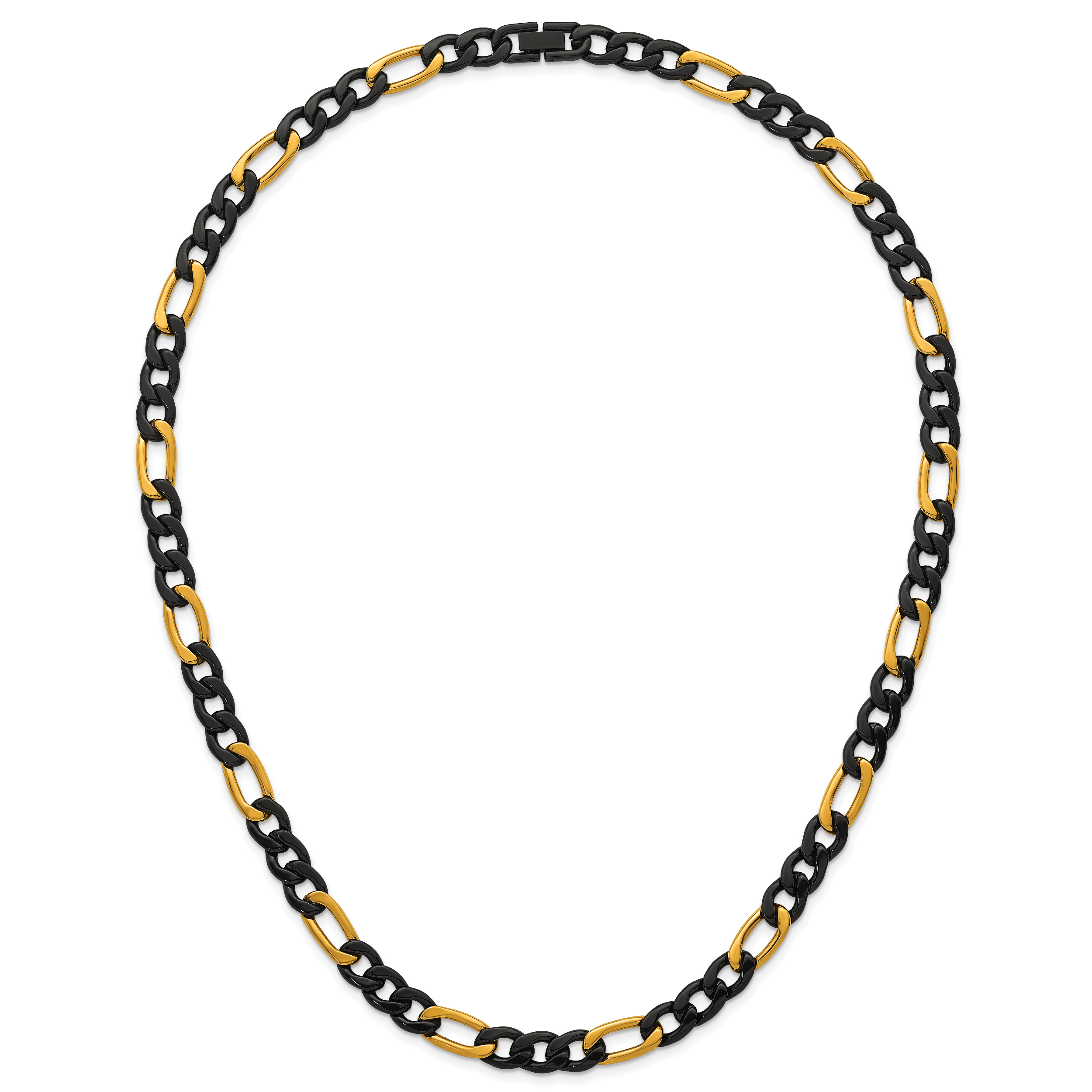 Polished Gold-Tone Stainless Steel Figaro Chain Necklace 9mm 24in