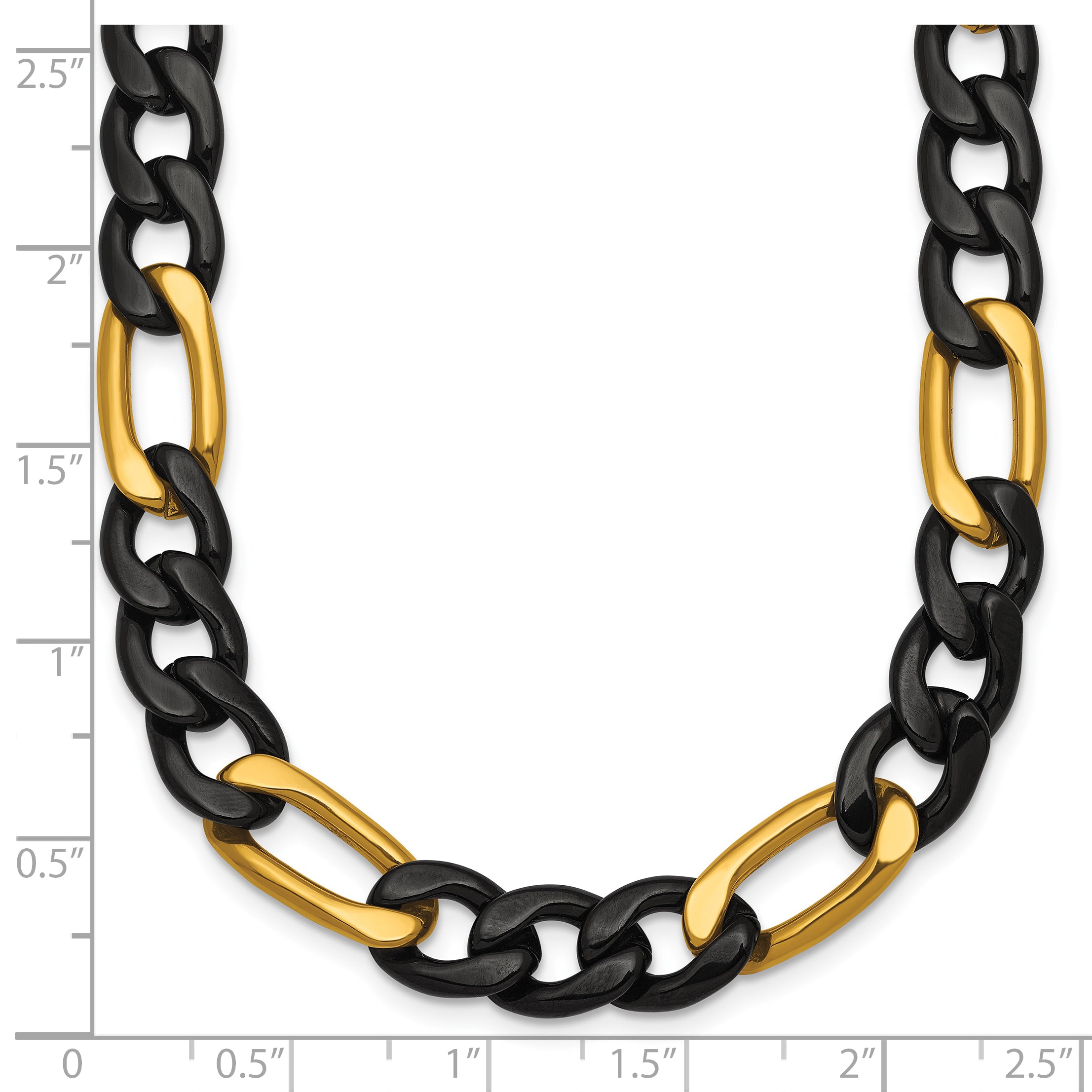 Polished Gold-Tone Stainless Steel Figaro Chain Necklace 9mm 24in