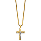 Gold-Tone Brushed and Polished Crucifix Stainless Steel Rolo Chain Necklace