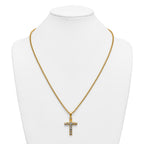 Gold-Tone Brushed and Polished Crucifix Stainless Steel Rolo Chain Necklace