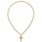 Gold-Tone Brushed and Polished Crucifix Stainless Steel Rolo Chain Necklace