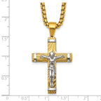 Gold-Tone Brushed and Polished Crucifix Stainless Steel Rolo Chain Necklace