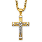 Gold-Tone Brushed and Polished Crucifix Stainless Steel Rolo Chain Necklace