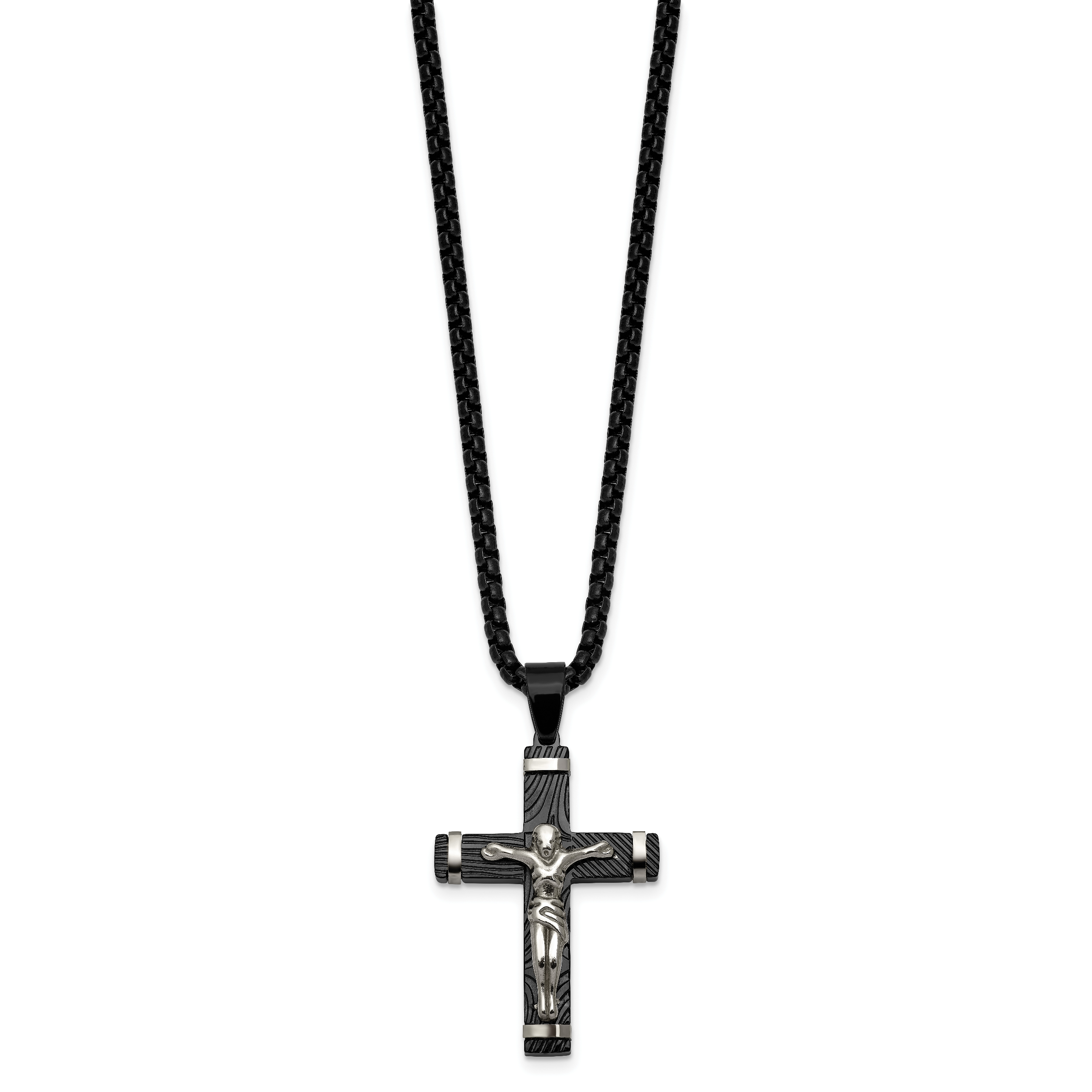 Black Ion-Plated Polished Crucifix Stainless Steel Rolo Chain Necklace Secondary image