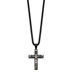 Black Ion-Plated Polished Crucifix Stainless Steel Rolo Chain Necklace