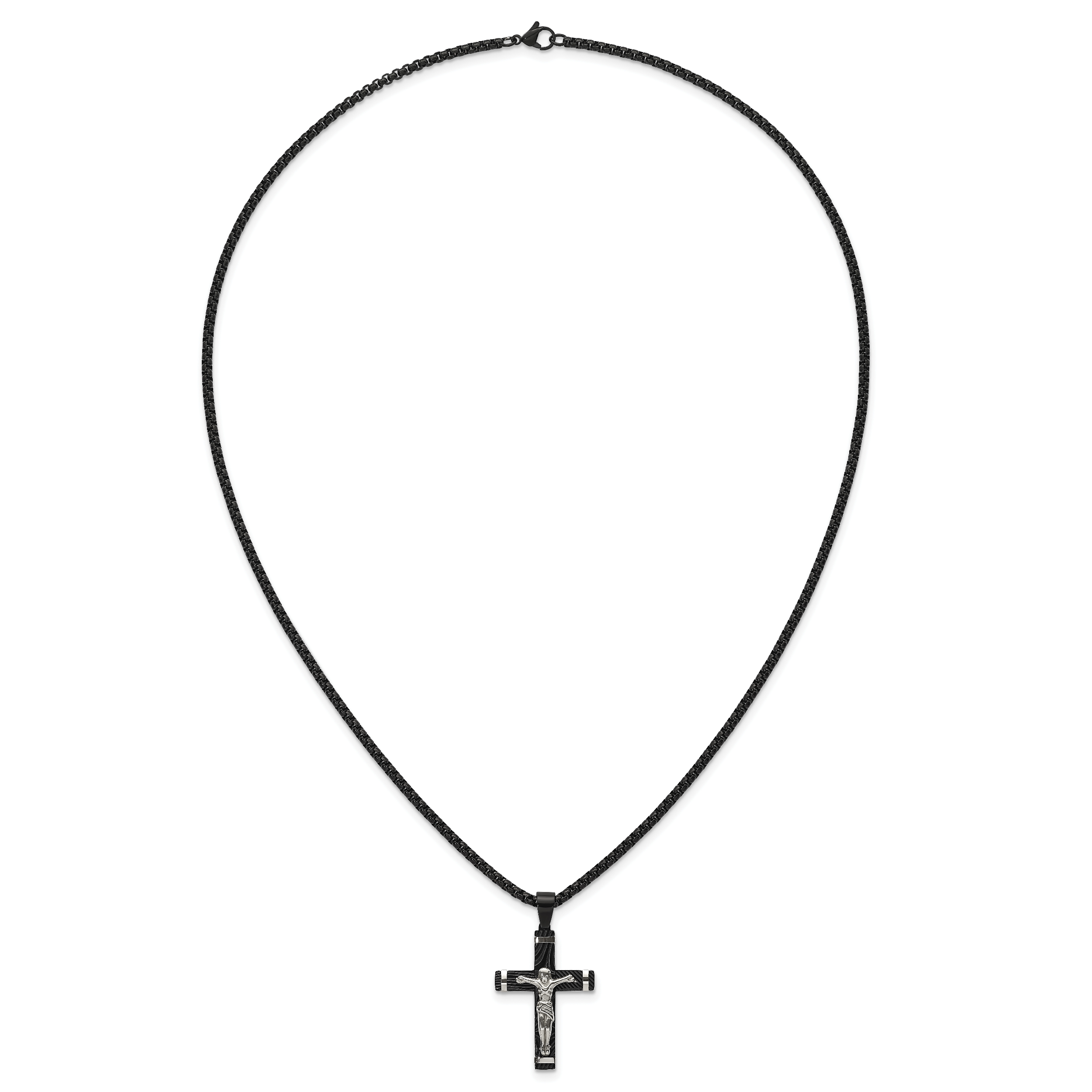 Black Ion-Plated Polished Crucifix Stainless Steel Rolo Chain Necklace