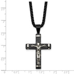 Black Ion-Plated Polished Crucifix Stainless Steel Rolo Chain Necklace