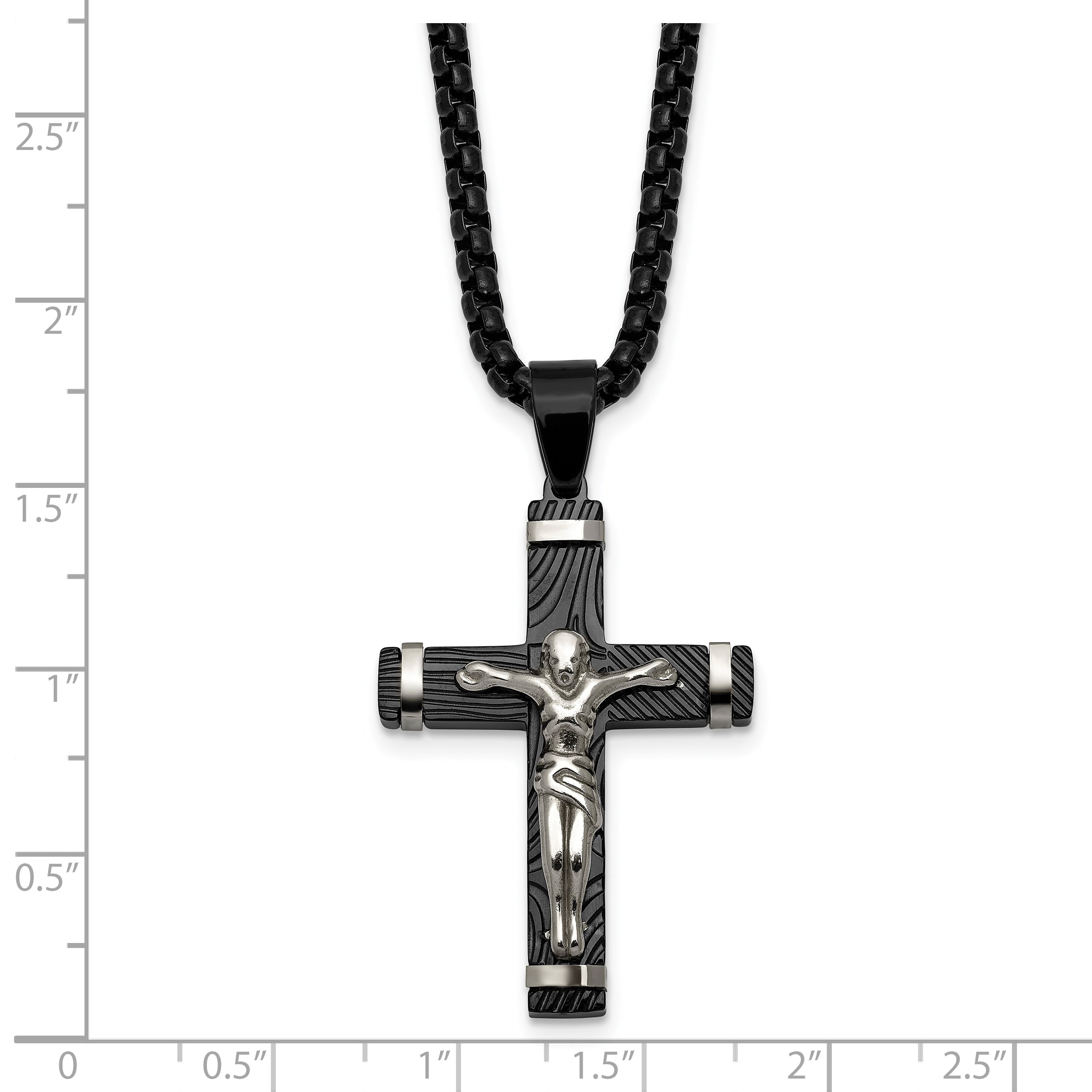 Black Ion-Plated Polished Crucifix Stainless Steel Rolo Chain Necklace