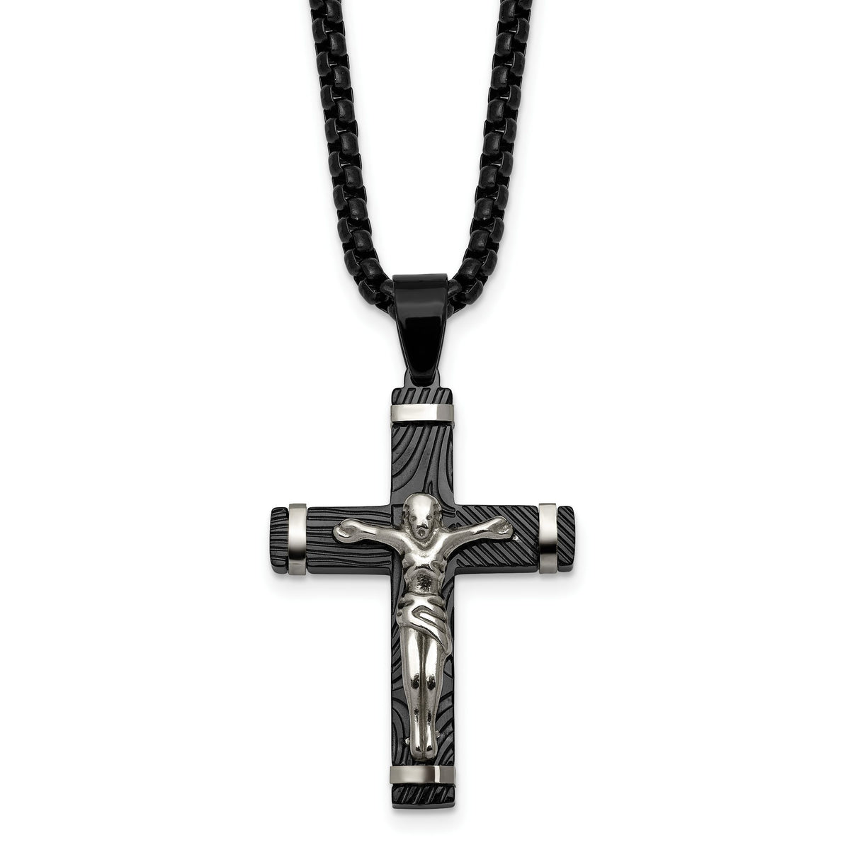 Chisel Crucifix Box Necklace in Black IP-Plated Stainless Steel, 24 Inch - Sophia Jewelers Main image