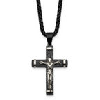 Black Ion-Plated Polished Crucifix Stainless Steel Rolo Chain Necklace