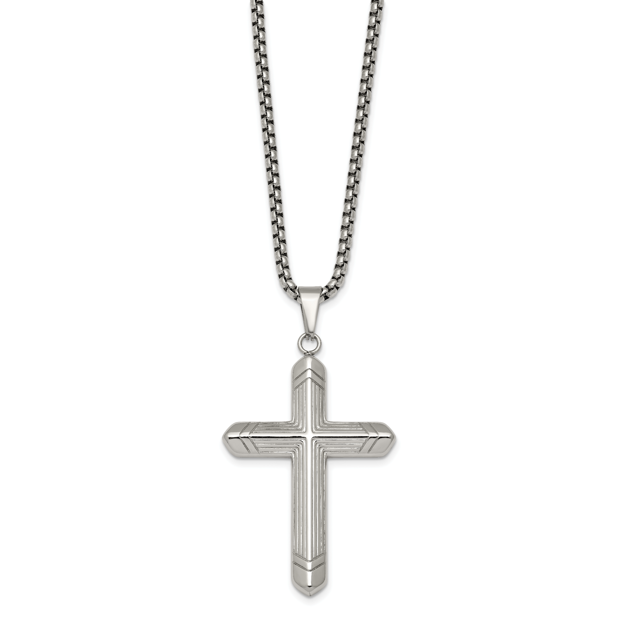 Polished Cross Stainless Steel Rolo Chain Necklace