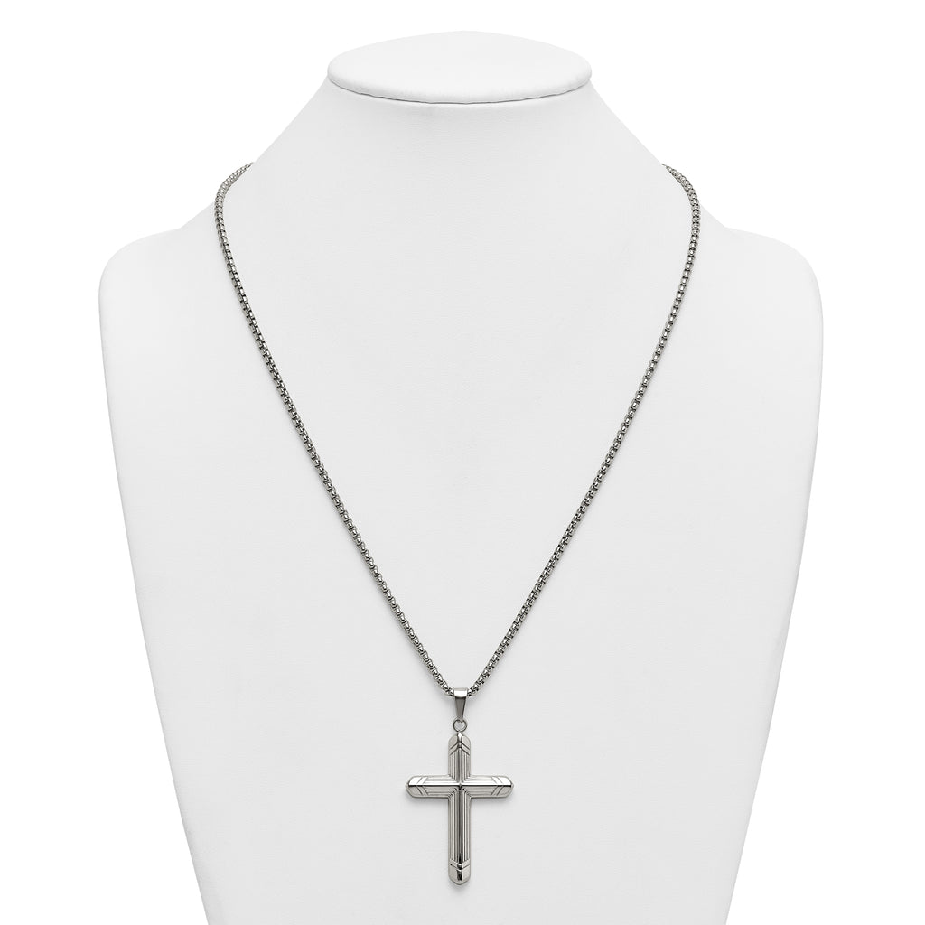 Polished Cross Stainless Steel Rolo Chain Necklace