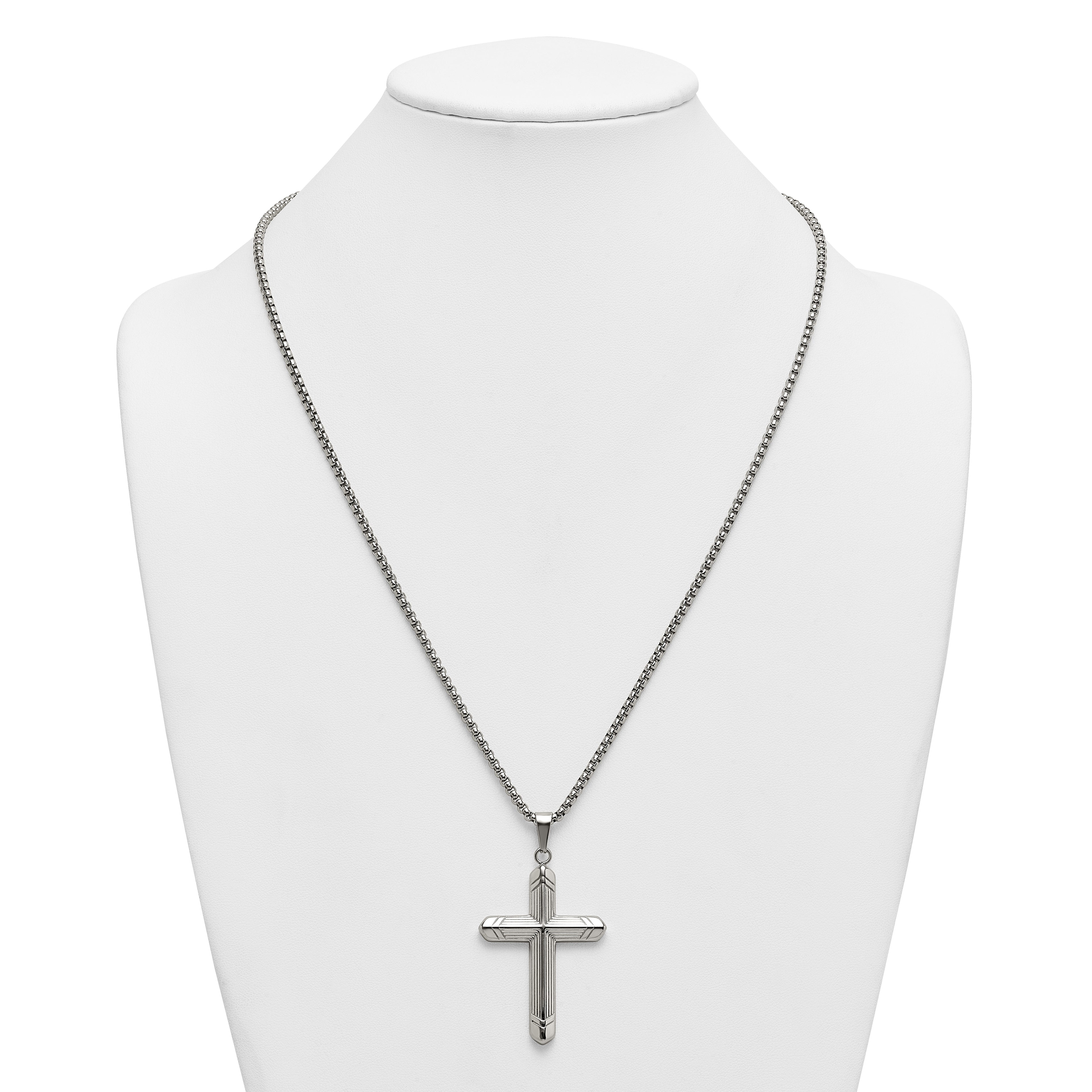 Polished Cross Stainless Steel Rolo Chain Necklace