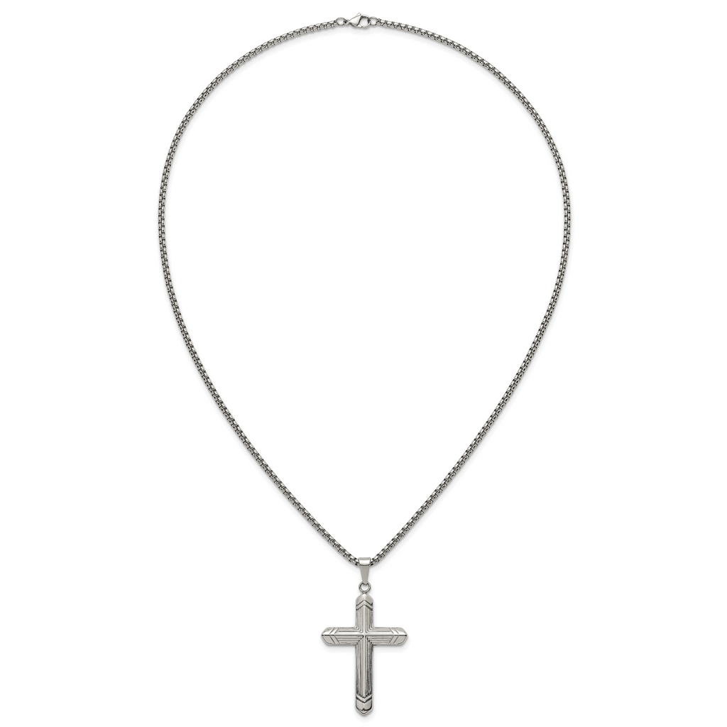 Polished Cross Stainless Steel Rolo Chain Necklace